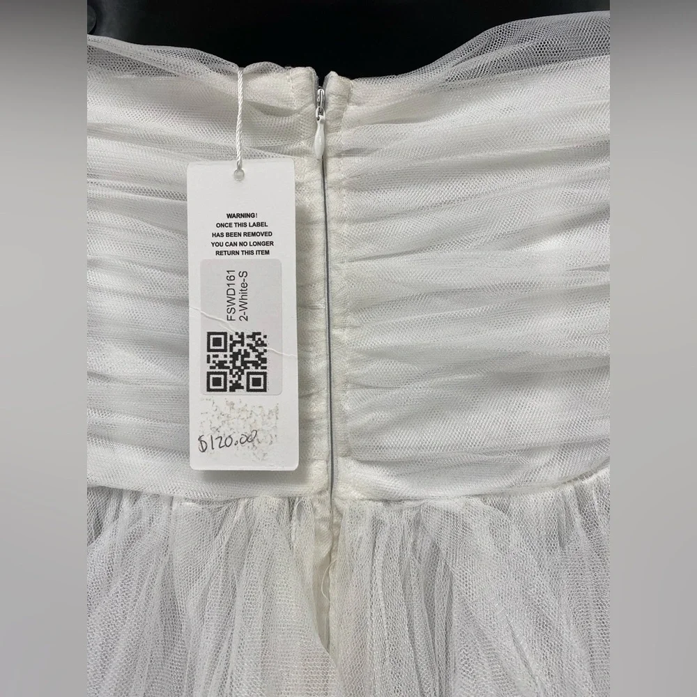 NWT Elegant Boho White Strapless Wedding Prom‎ Gown Flowy Layered Tulle Size S - Picture 9 of 14